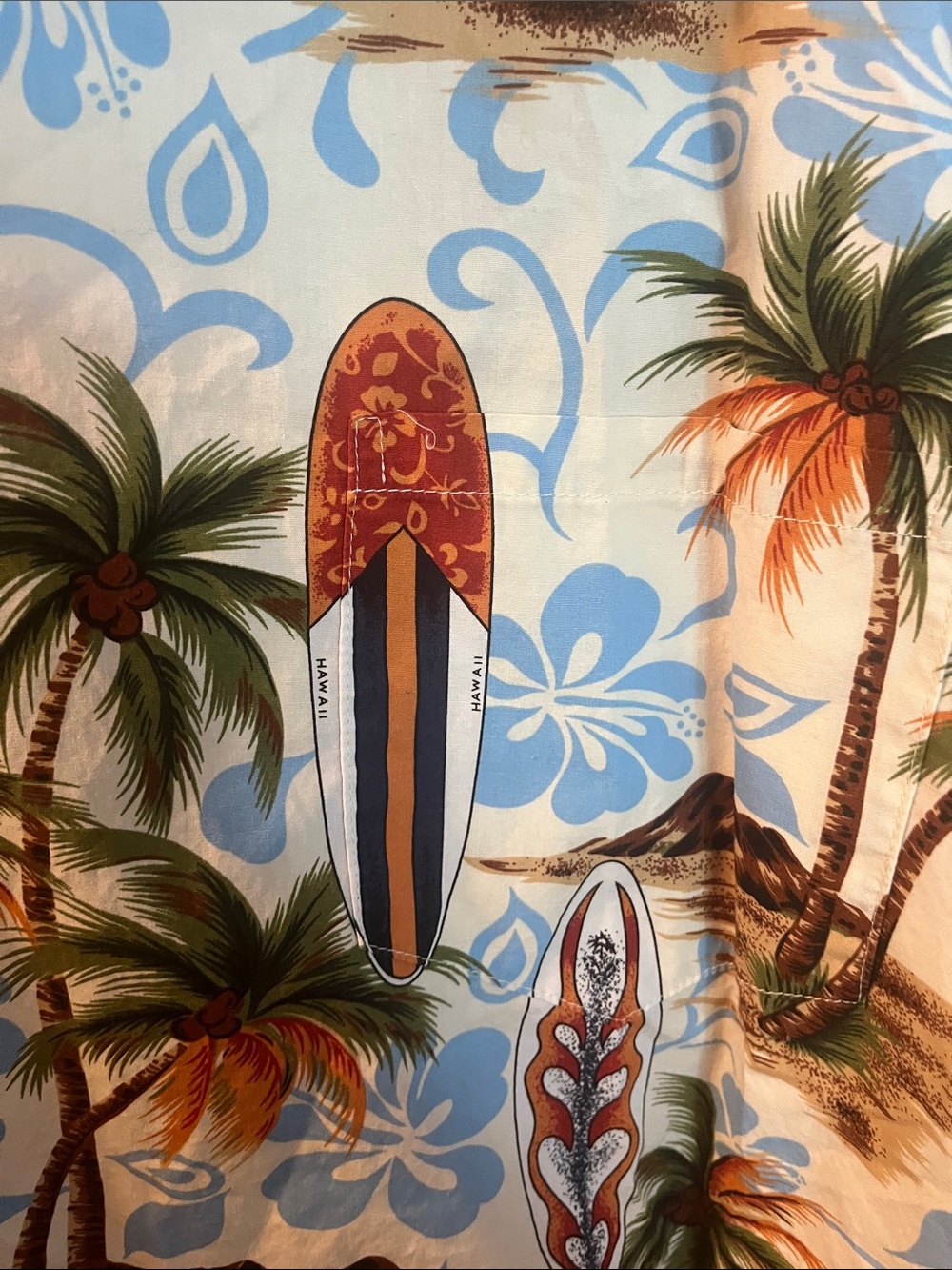 Aloha Republic Surfboard & Palm Print Made in Hawaii Hawaiian Cotton Shirt XL - Picture 4 of 5